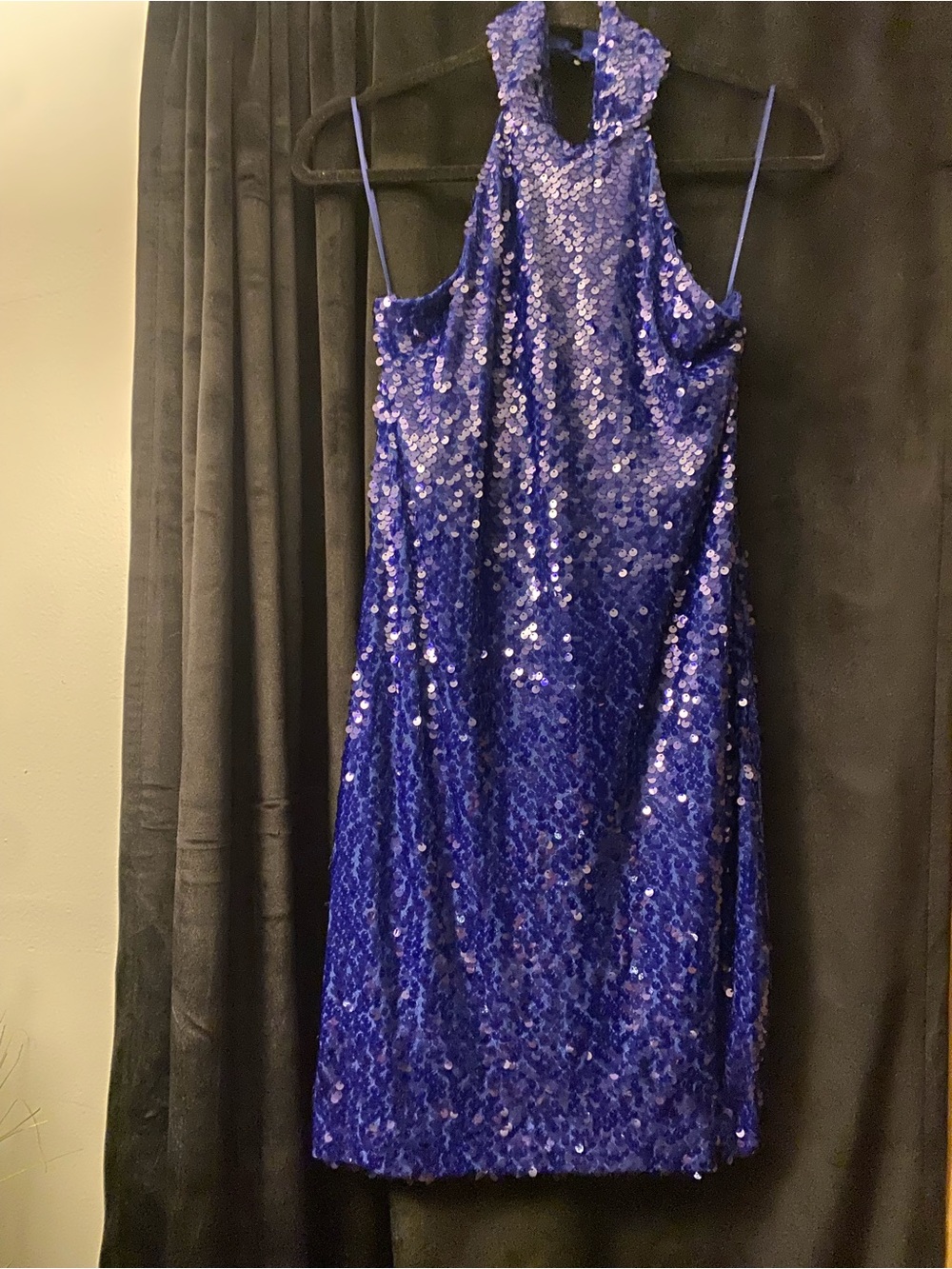 Sequin Halter Sheath Dress in Royal Blue